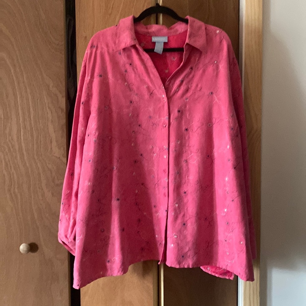 Liz & Me 3X Brushed Polyester Long Sleeved Button Down